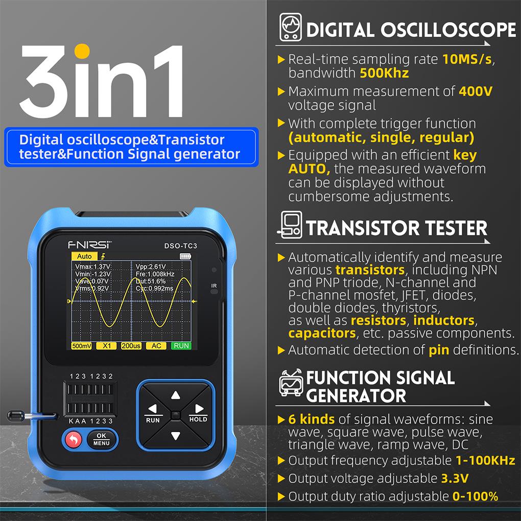 Fnirsi DSO-TC3 3in1 Mini Handh - Oscilloscope Dso Mini recensie en prijs